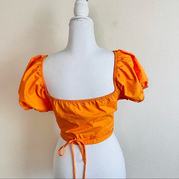 Nectarine Orange Parachute Surplice Ruched Strappy Cottagecore Crop Top - Picture 4 of 10